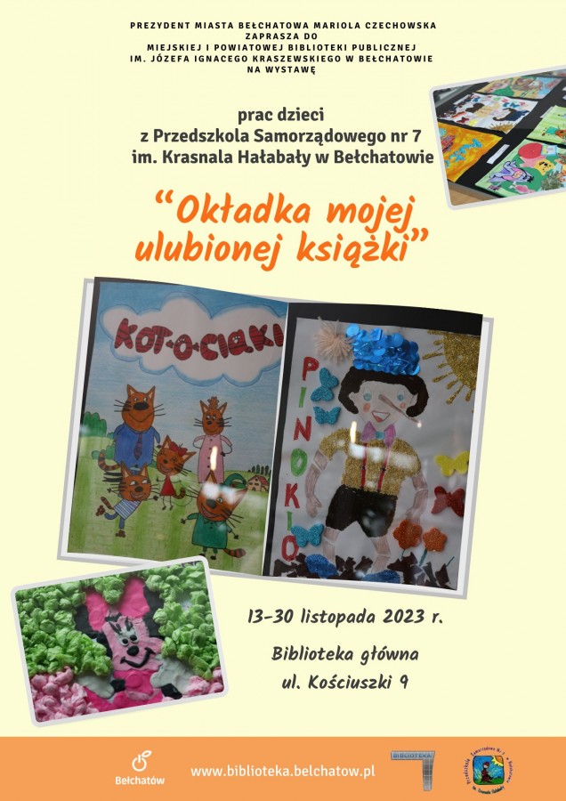 Aktualności: Wystawa prac dzieci z PS nr 7 w Bełchatowie pt. "Okładka mojej ulubionej książki"